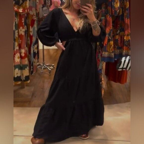 FARM Rio Black Long Dress Size S - Picture 2 of 9